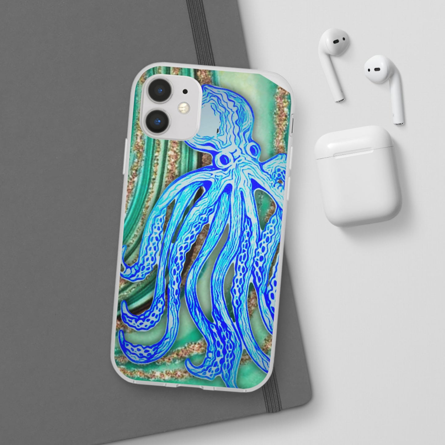 Octopus Seafoam Phone Case — Artistic Blue Octopus Flexible Protective Cover