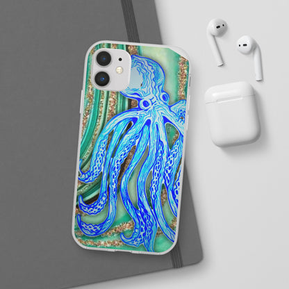 Octopus Seafoam Phone Case — Artistic Blue Octopus Flexible Protective Cover