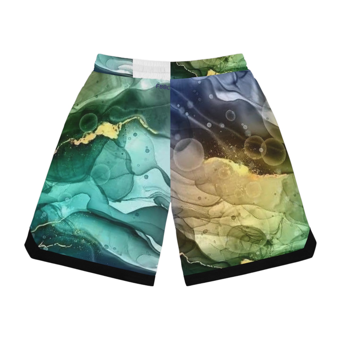 Basketball Shorts — Green Marble & Puffin All-Over-Print Rib Shorts