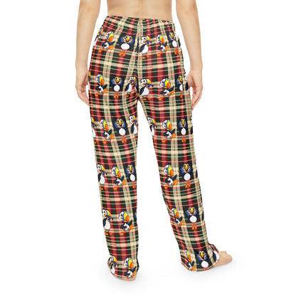 Women's Plaid Puffin Pajama Pants — Cozy Holiday Lounge Sleepwear