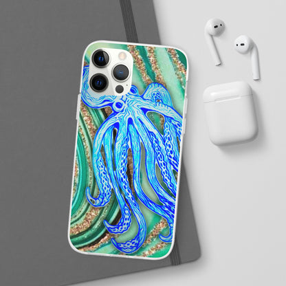 Octopus Seafoam Phone Case — Artistic Blue Octopus Flexible Protective Cover