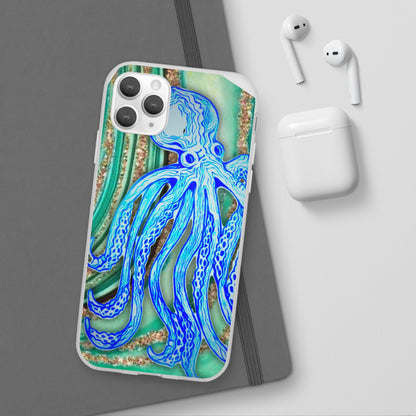 Octopus Seafoam Phone Case — Artistic Blue Octopus Flexible Protective Cover