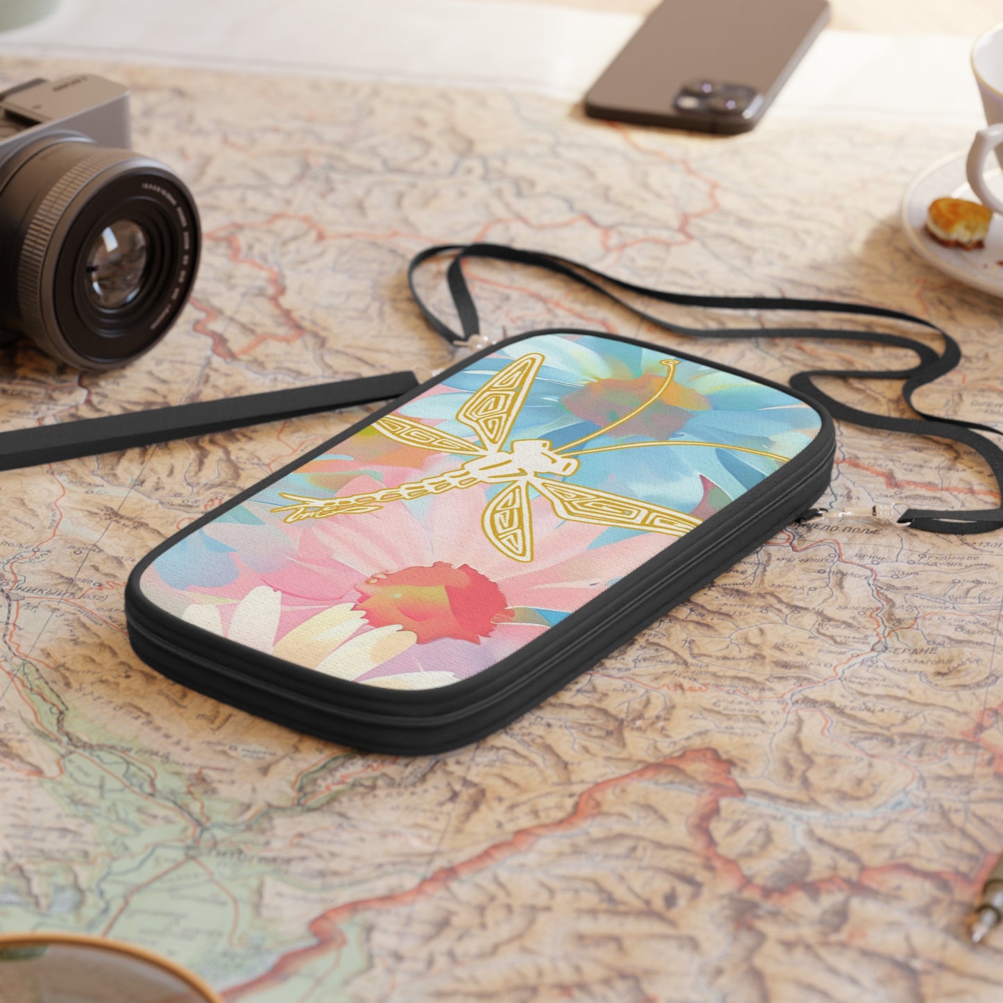 Floral Dragonfly Passport Wallet — Pastel Travel Document Holder