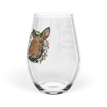 Moosemas Wreath Stemless Wine Glass — 11.75 oz Holiday Animal Wine Glass