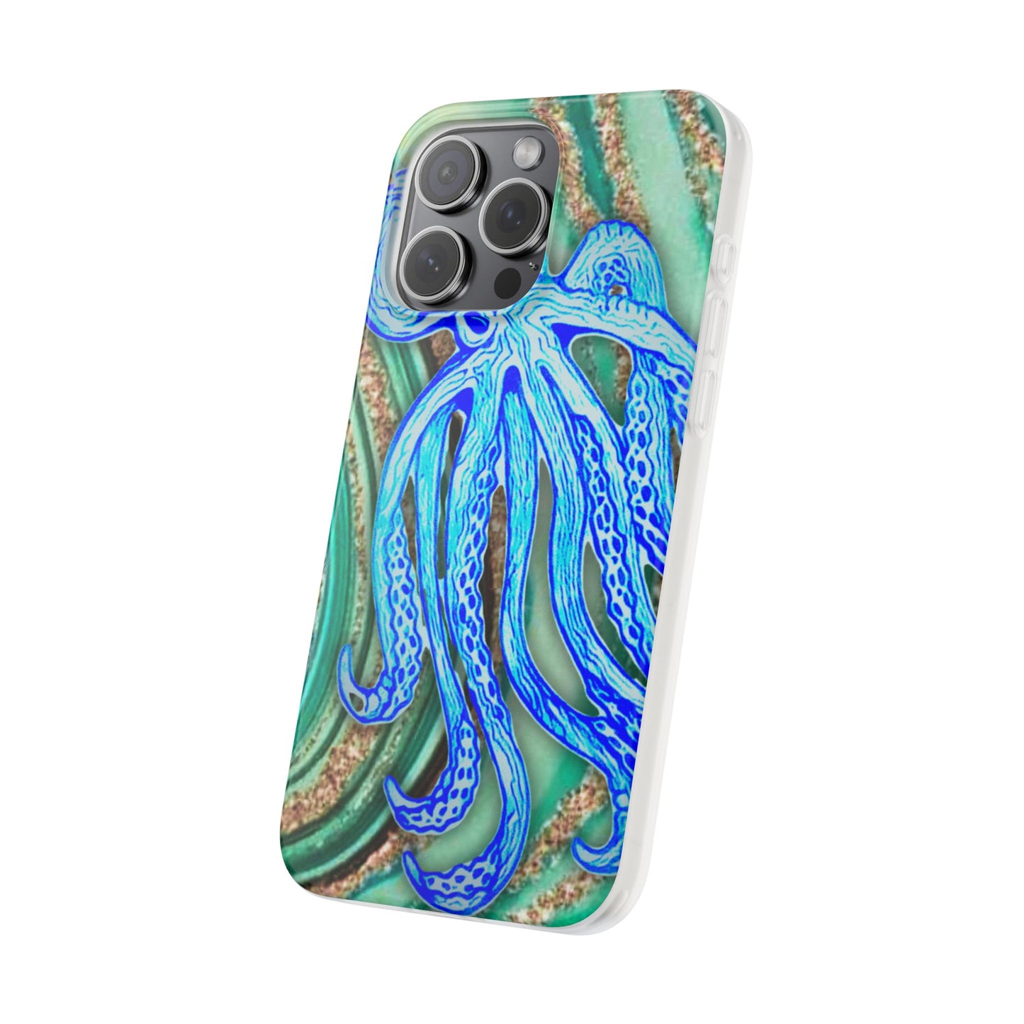 Octopus Seafoam Phone Case — Artistic Blue Octopus Flexible Protective Cover