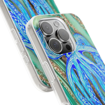 Octopus Seafoam Phone Case — Artistic Blue Octopus Flexible Protective Cover