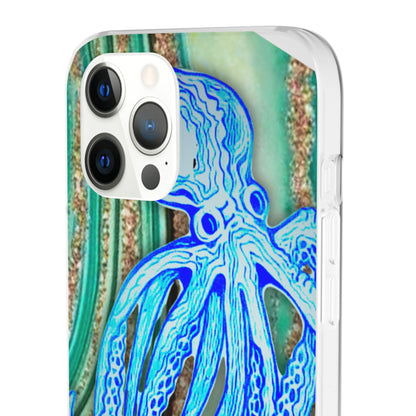 Octopus Seafoam Phone Case — Artistic Blue Octopus Flexible Protective Cover