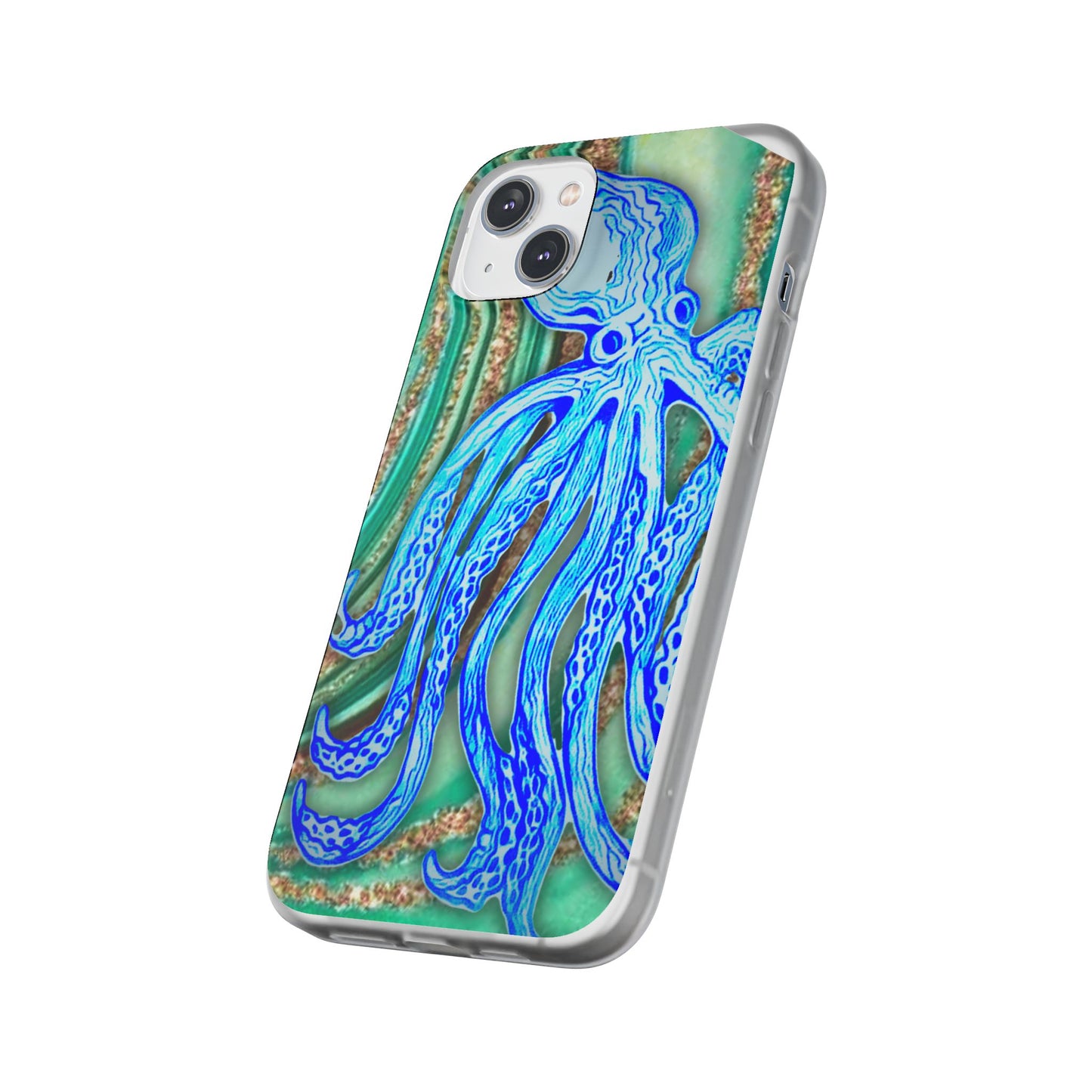 Octopus Seafoam Phone Case — Artistic Blue Octopus Flexible Protective Cover