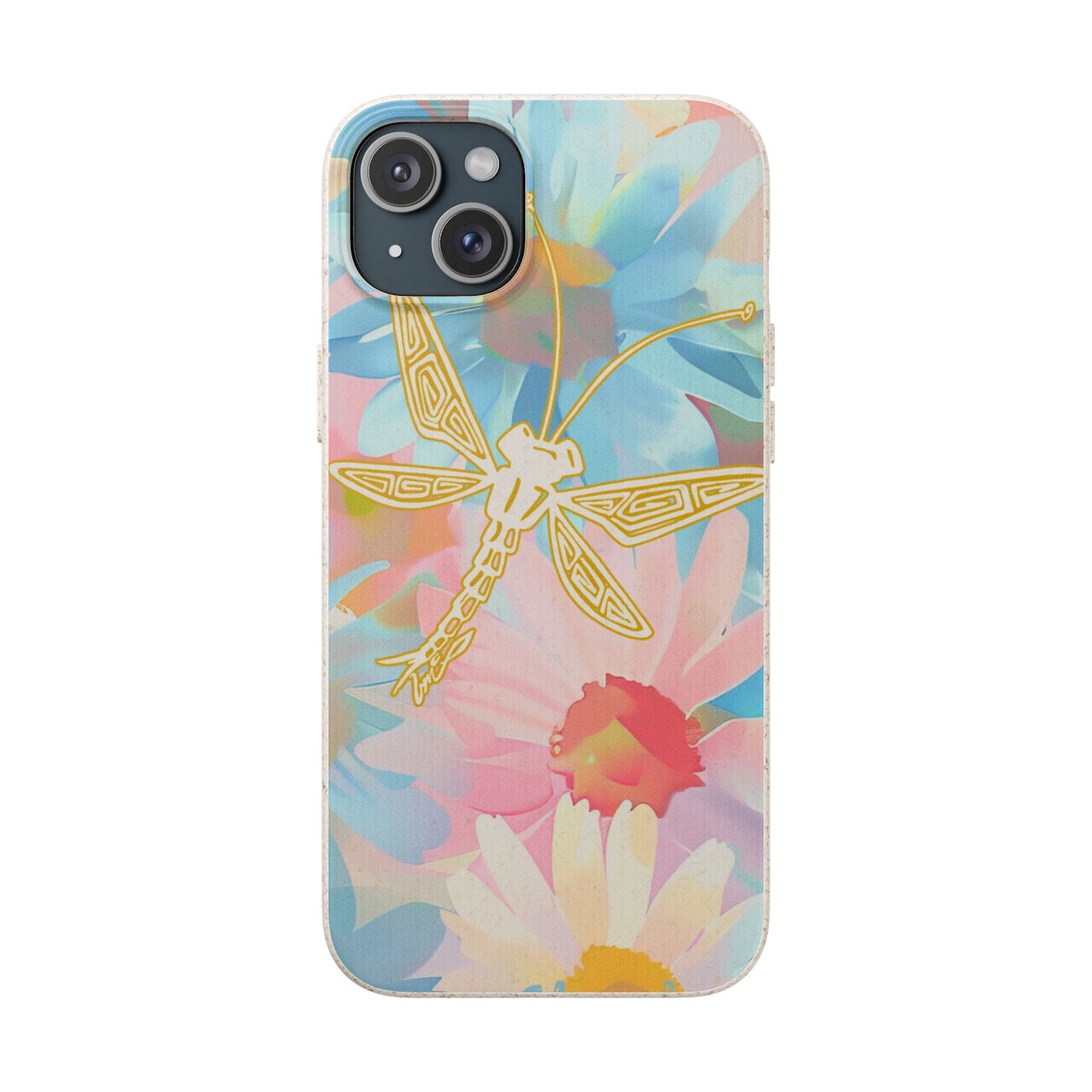 Biodegradable Floral Dragonfly Phone Case – Eco-Friendly Pastel iPhone Cover
