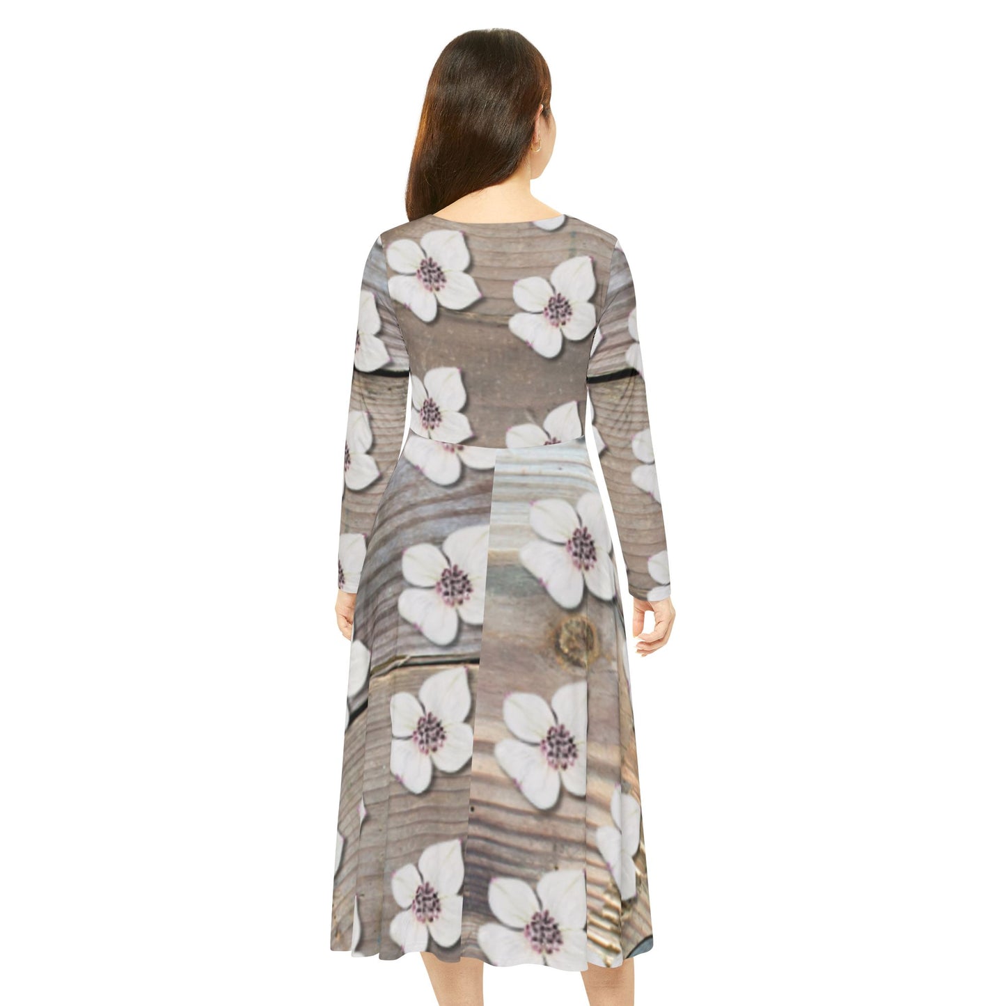 Floral Long Sleeve Dance Dress — Vintage Green AOP