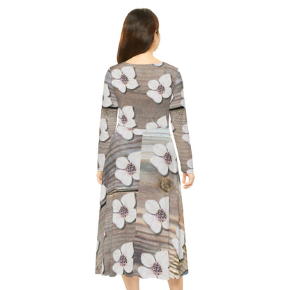 Floral Long Sleeve Dance Dress — Vintage Green AOP