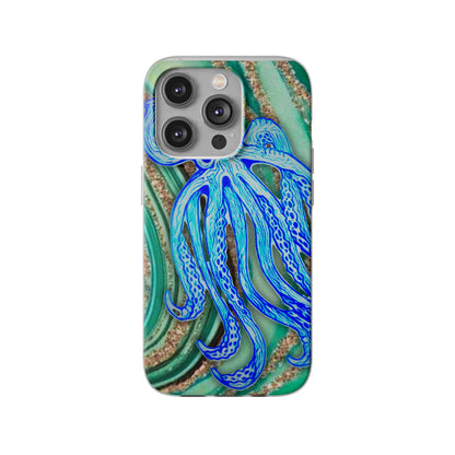Octopus Seafoam Phone Case — Artistic Blue Octopus Flexible Protective Cover