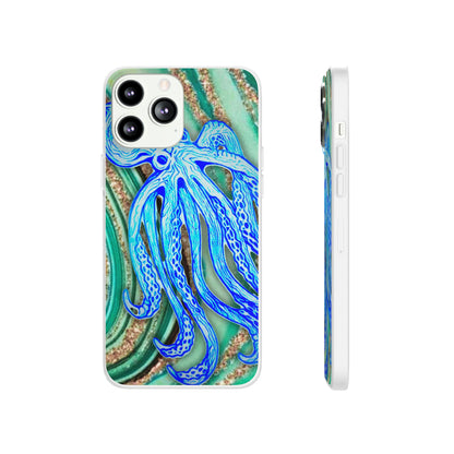 Octopus Seafoam Phone Case — Artistic Blue Octopus Flexible Protective Cover