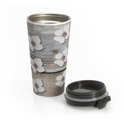 Floral Dogwood Stainless Steel Travel Mug — Rustic Spring Blossom Tumbler