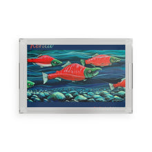 Salmon Run Acrylic Serving Tray — Coastal Fish Art Tray for Entertaining