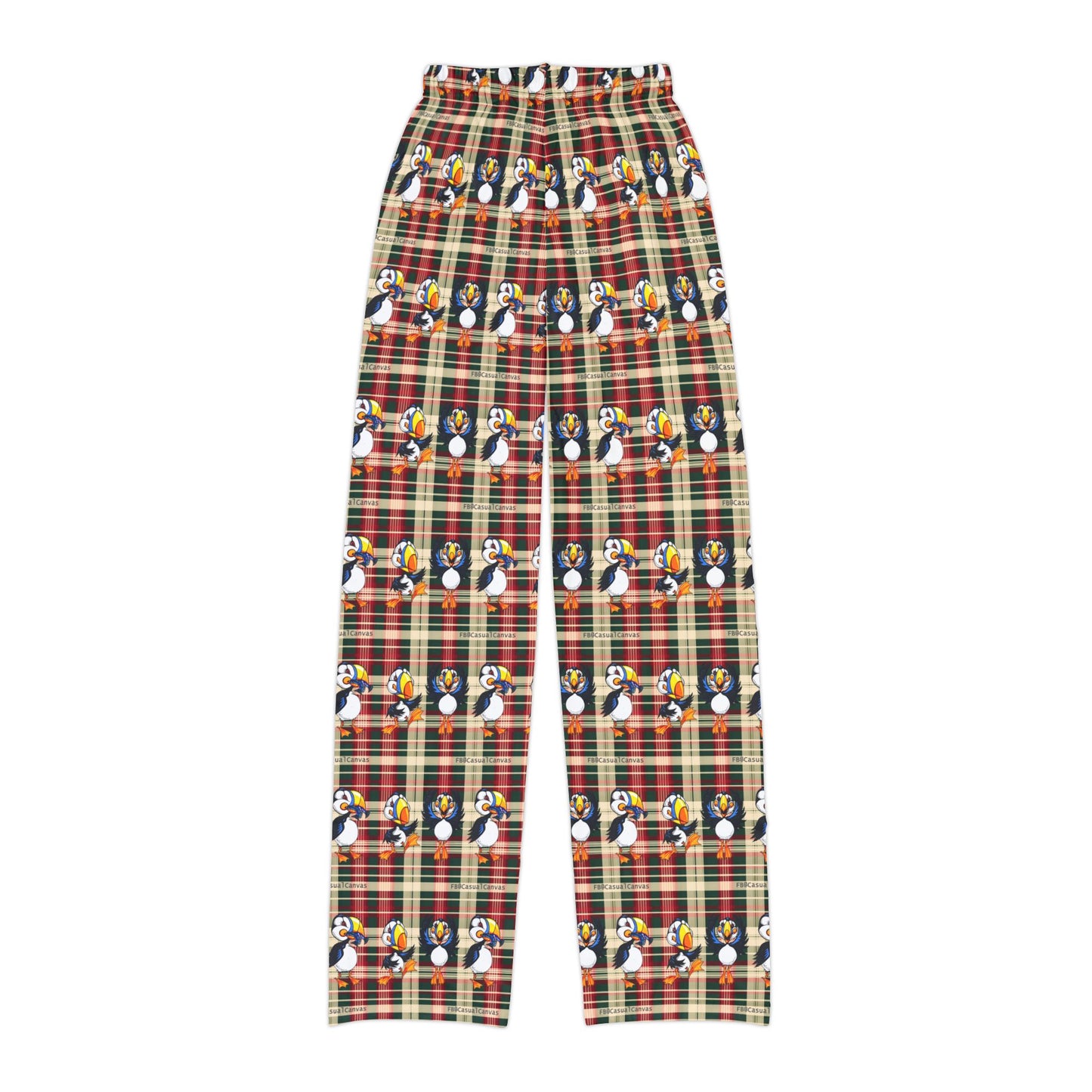 Kids Pajama Pants – Plaid Christmas Puffin Lounge Pants