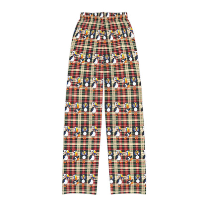 Kids Pajama Pants – Plaid Christmas Puffin Lounge Pants