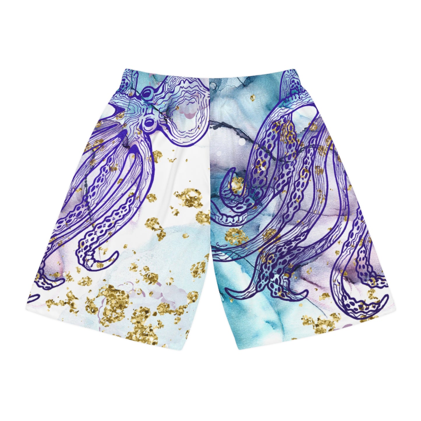 Octopus Ink Basketball Shorts — Blue Teal Marble AOP