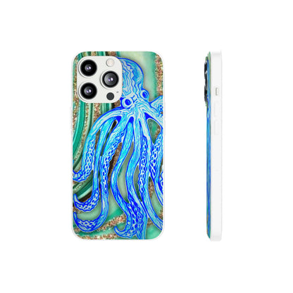 Octopus Seafoam Phone Case — Artistic Blue Octopus Flexible Protective Cover