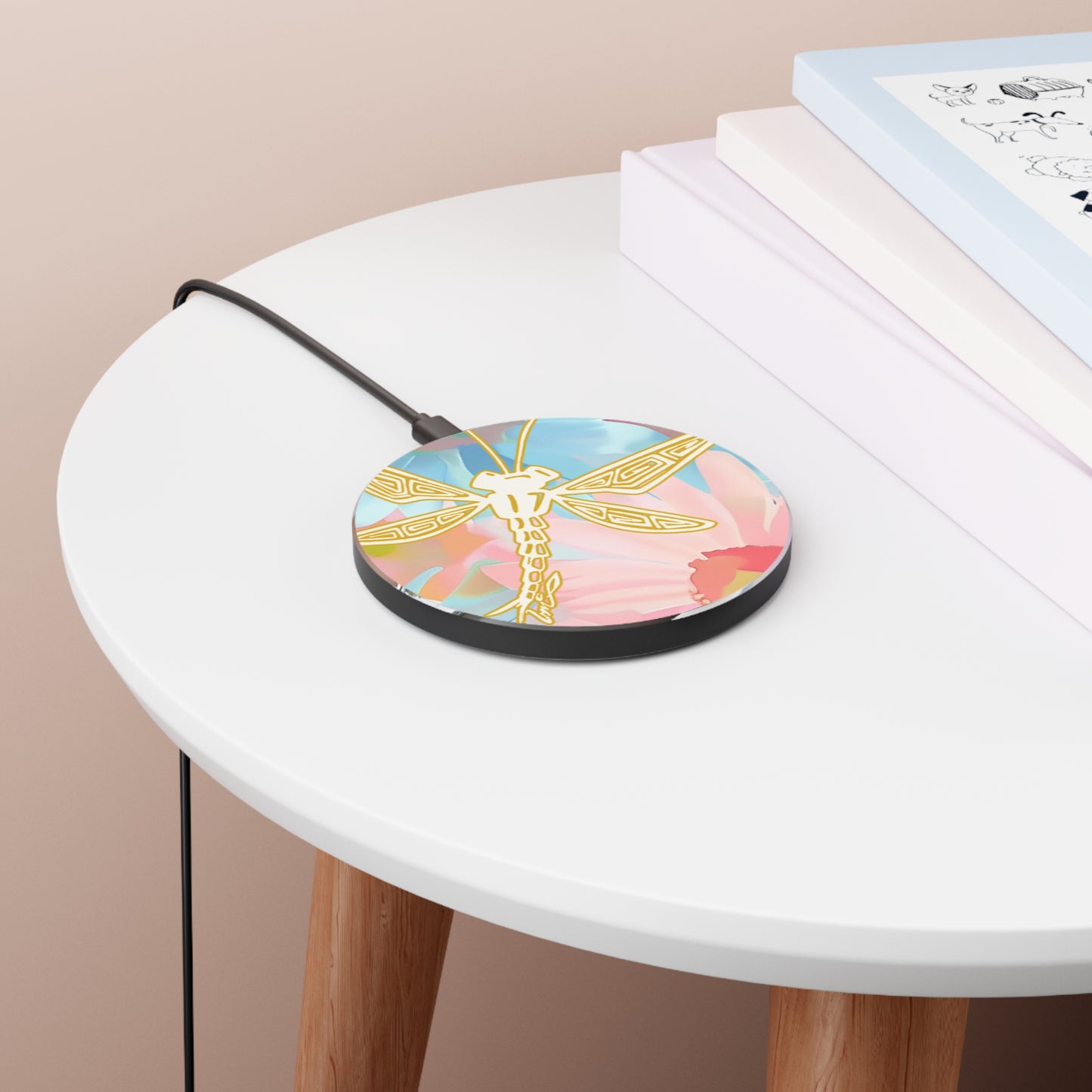 Dragonfly Floral Wireless Charger — Pastel Boho Phone Charging Pad