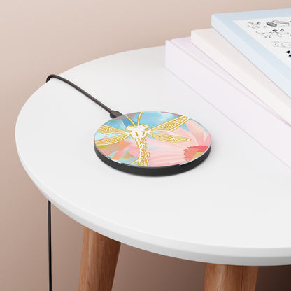 Dragonfly Floral Wireless Charger — Pastel Boho Phone Charging Pad