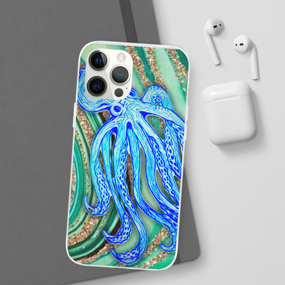 Octopus Seafoam Phone Case — Artistic Blue Octopus Flexible Protective Cover