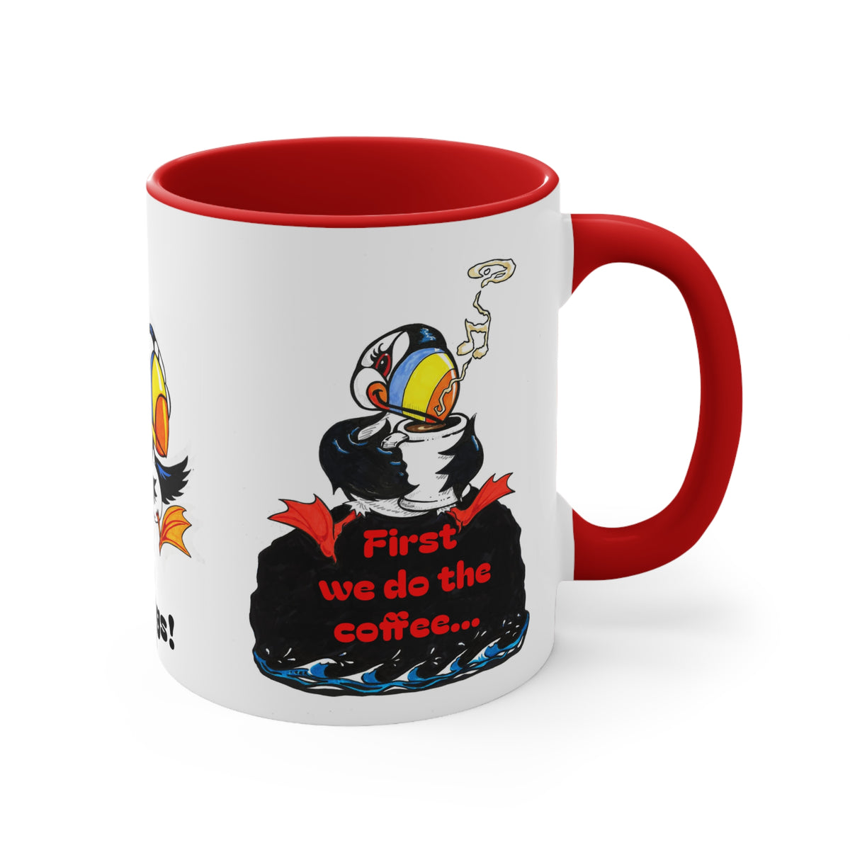 Puffin Party Accent Mug — "Then we do the things!" 11oz Colorful Puffin Coffee Cup