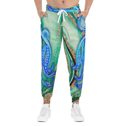 Octopus Wave Athletic Joggers — Teal Marble All-Over Print