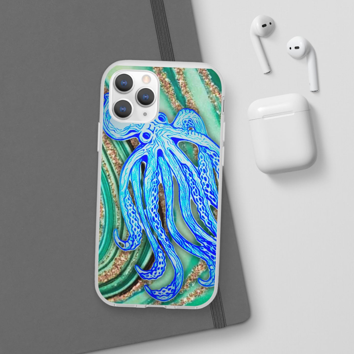 Octopus Seafoam Phone Case — Artistic Blue Octopus Flexible Protective Cover