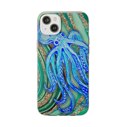 Octopus Seafoam Phone Case — Artistic Blue Octopus Flexible Protective Cover