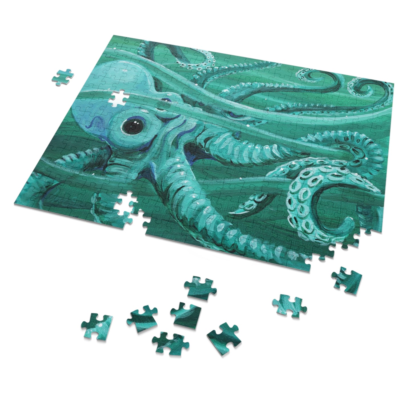 Octopus Jigsaw Puzzle with Tin — Teal Ocean 500-Piece Puzzle Gift