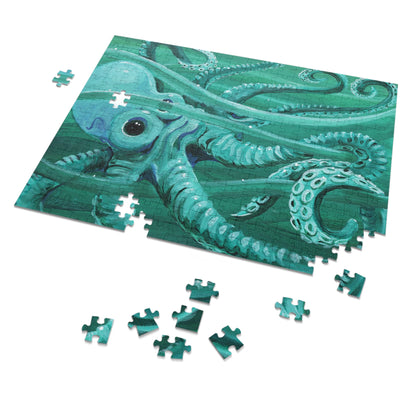 Octopus Jigsaw Puzzle with Tin — Teal Ocean 500-Piece Puzzle Gift