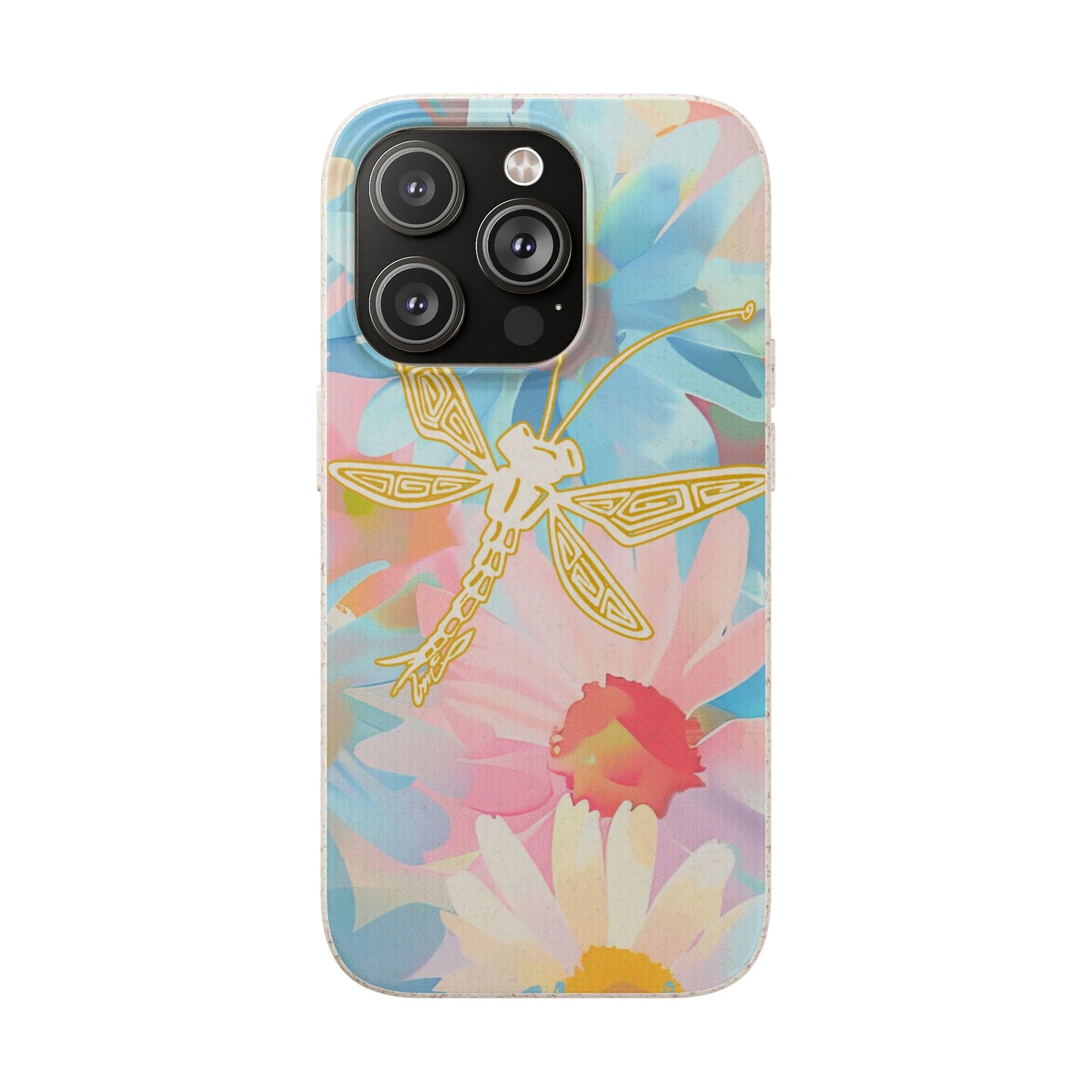 Biodegradable Floral Dragonfly Phone Case – Eco-Friendly Pastel iPhone Cover