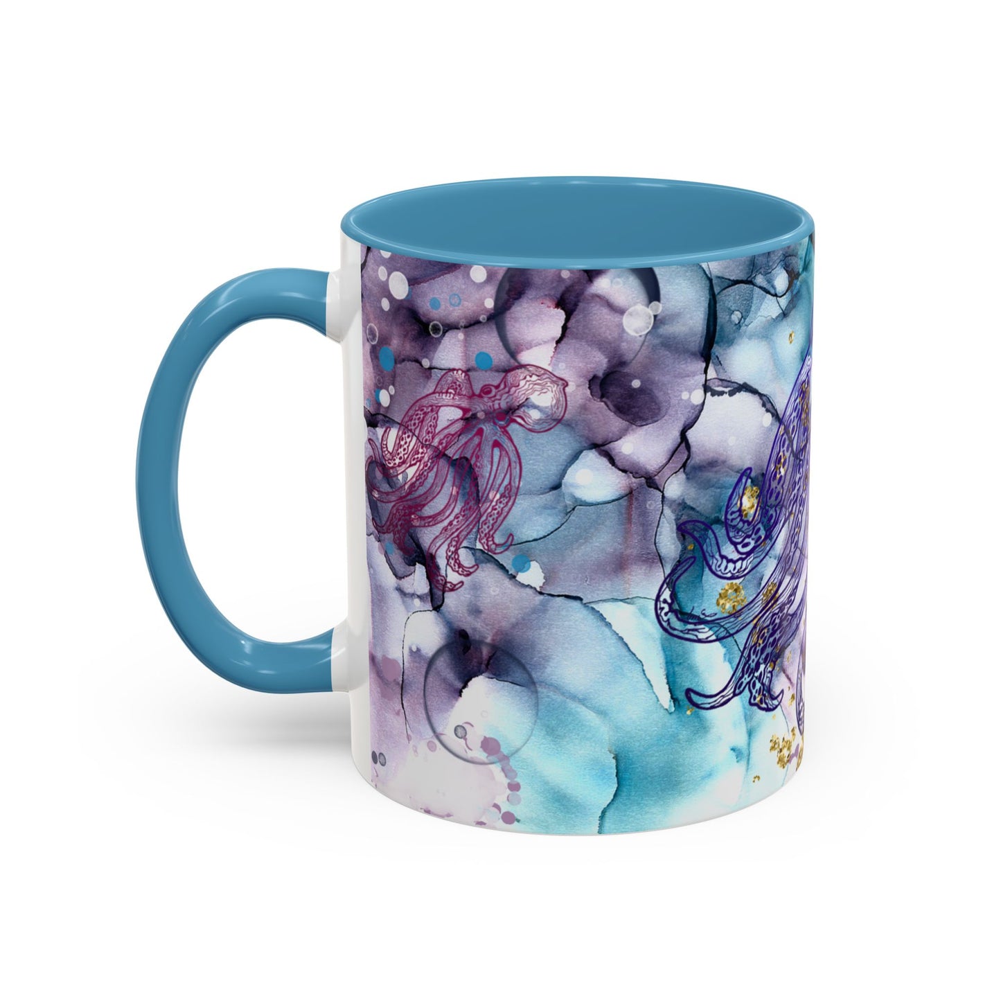 Octopus Watercolor Coffee Mug — Ocean Jellyfish Art Accent Mug (11/15oz)