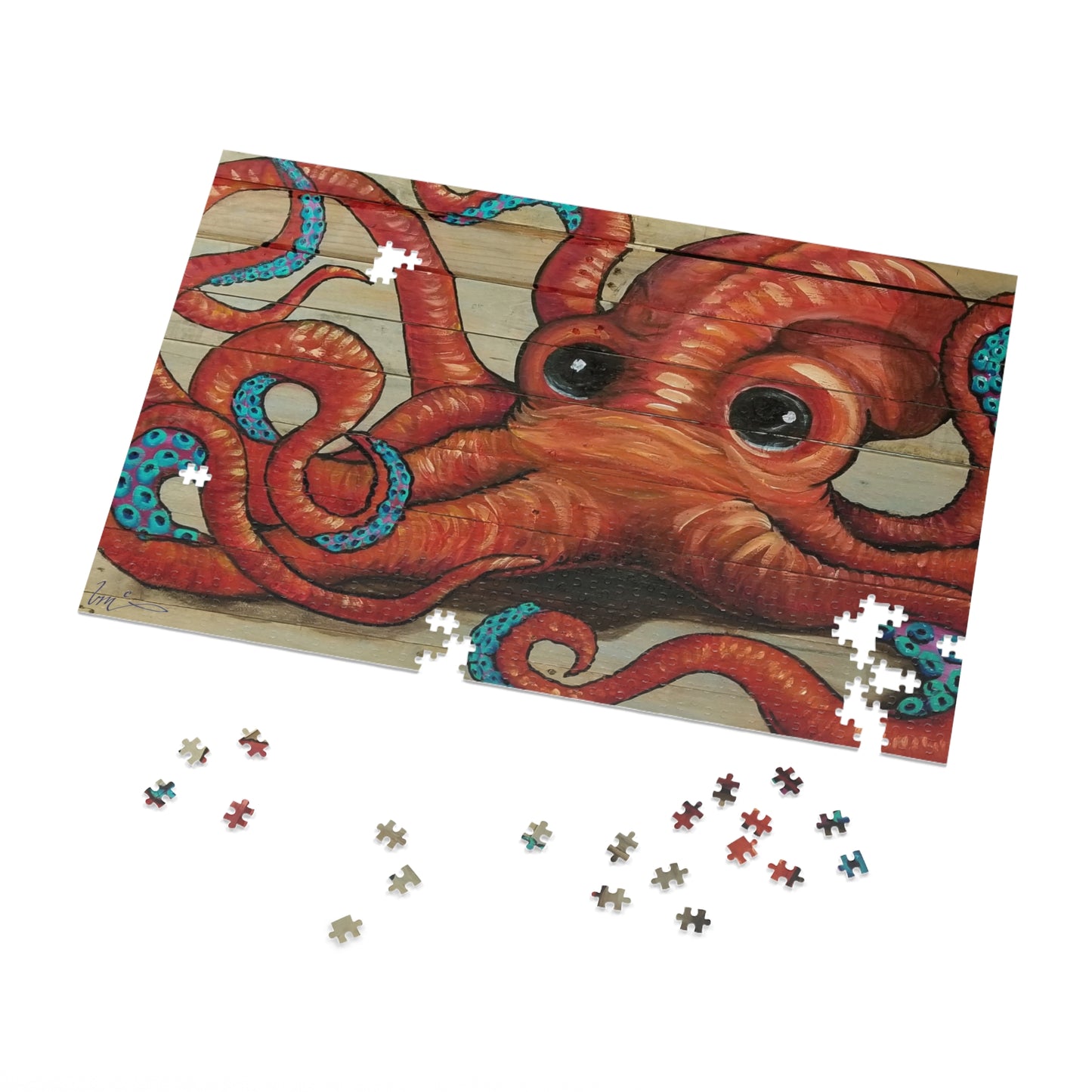 Octopus Art by Betsy McGrew with Casual Canvas Jigsaw Puzzle with Tin — 500-Piece Nautical Puzzle Gift