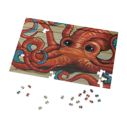 Octopus Art by Betsy McGrew with Casual Canvas Jigsaw Puzzle with Tin — 500-Piece Nautical Puzzle Gift