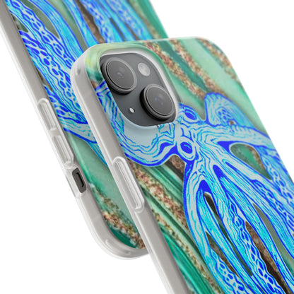 Octopus Seafoam Phone Case — Artistic Blue Octopus Flexible Protective Cover