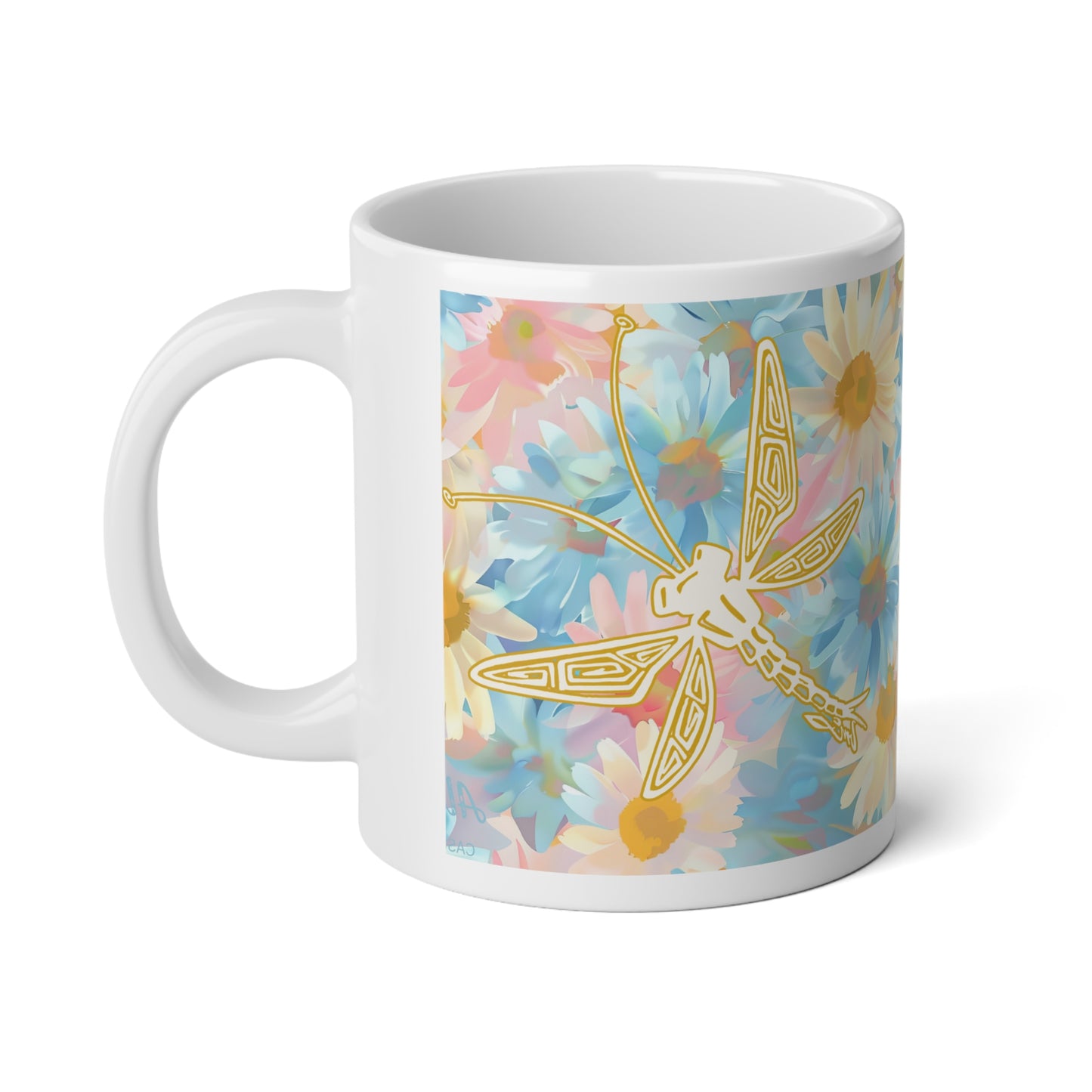 20oz Jumbo Mug — Pastel Floral Daisy Pattern with Gold Dreamcatcher Accent
