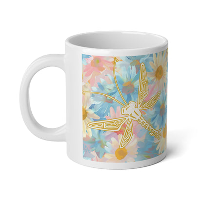 20oz Jumbo Mug — Pastel Floral Daisy Pattern with Gold Dreamcatcher Accent