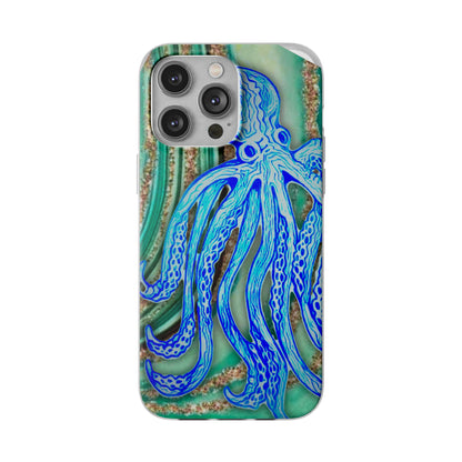 Octopus Seafoam Phone Case — Artistic Blue Octopus Flexible Protective Cover