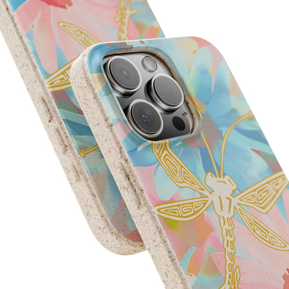 Biodegradable Floral Dragonfly Phone Case – Eco-Friendly Pastel iPhone Cover