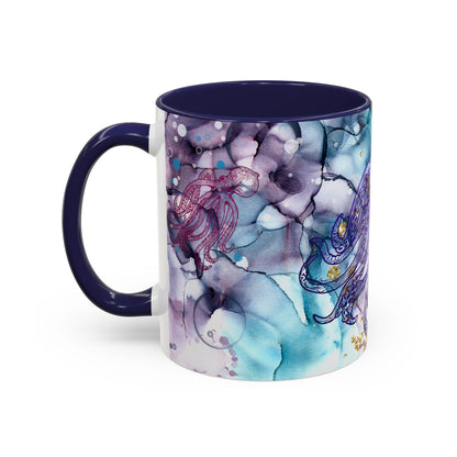 Octopus Watercolor Coffee Mug — Ocean Jellyfish Art Accent Mug (11/15oz)