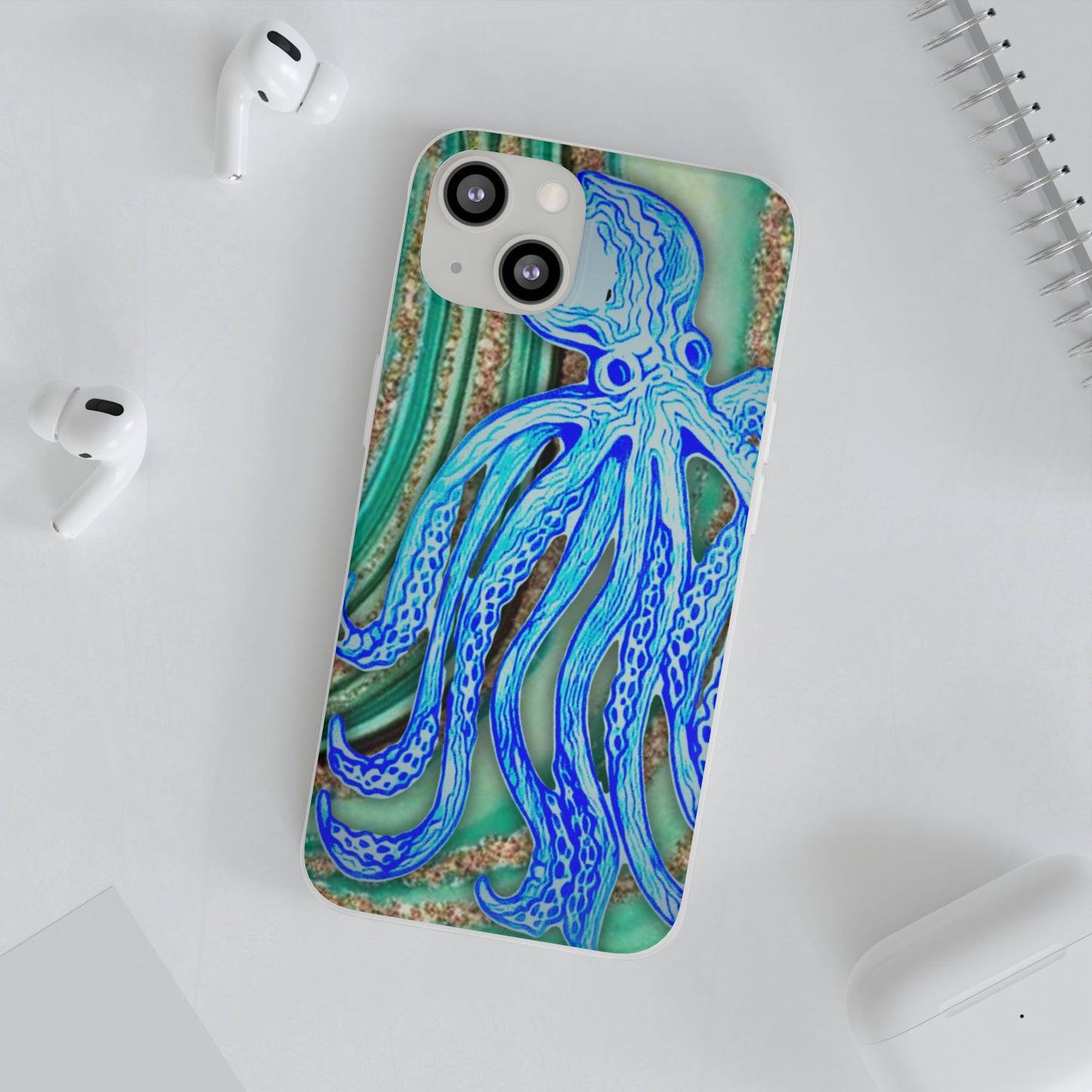 Octopus Seafoam Phone Case — Artistic Blue Octopus Flexible Protective Cover