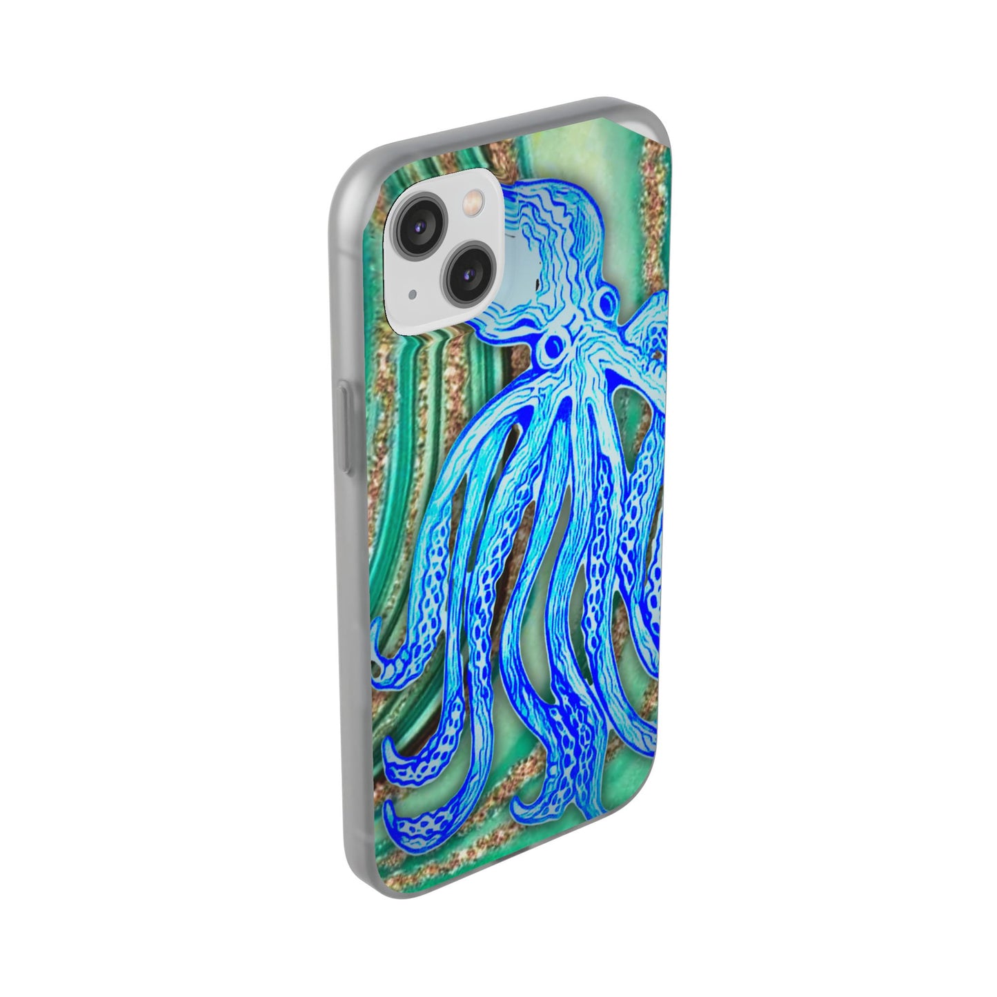 Octopus Seafoam Phone Case — Artistic Blue Octopus Flexible Protective Cover