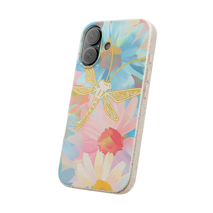 Biodegradable Floral Dragonfly Phone Case – Eco-Friendly Pastel iPhone Cover