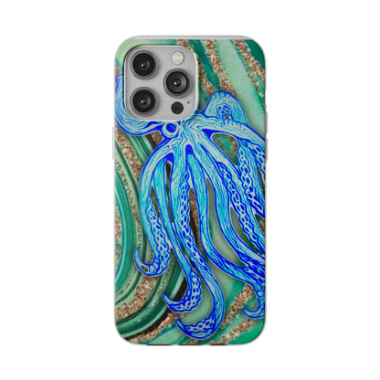 Octopus Seafoam Phone Case — Artistic Blue Octopus Flexible Protective Cover