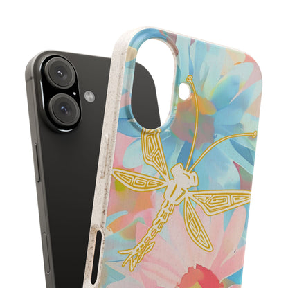 Biodegradable Floral Dragonfly Phone Case – Eco-Friendly Pastel iPhone Cover