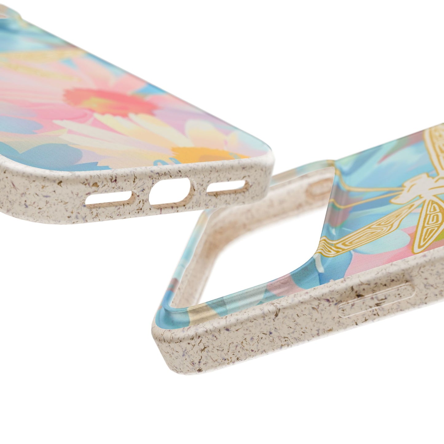 Biodegradable Floral Dragonfly Phone Case – Eco-Friendly Pastel iPhone Cover