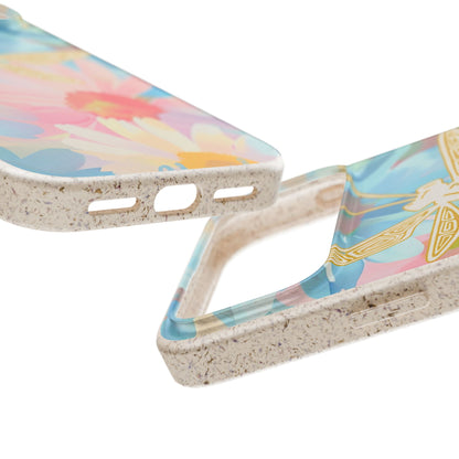 Biodegradable Floral Dragonfly Phone Case – Eco-Friendly Pastel iPhone Cover
