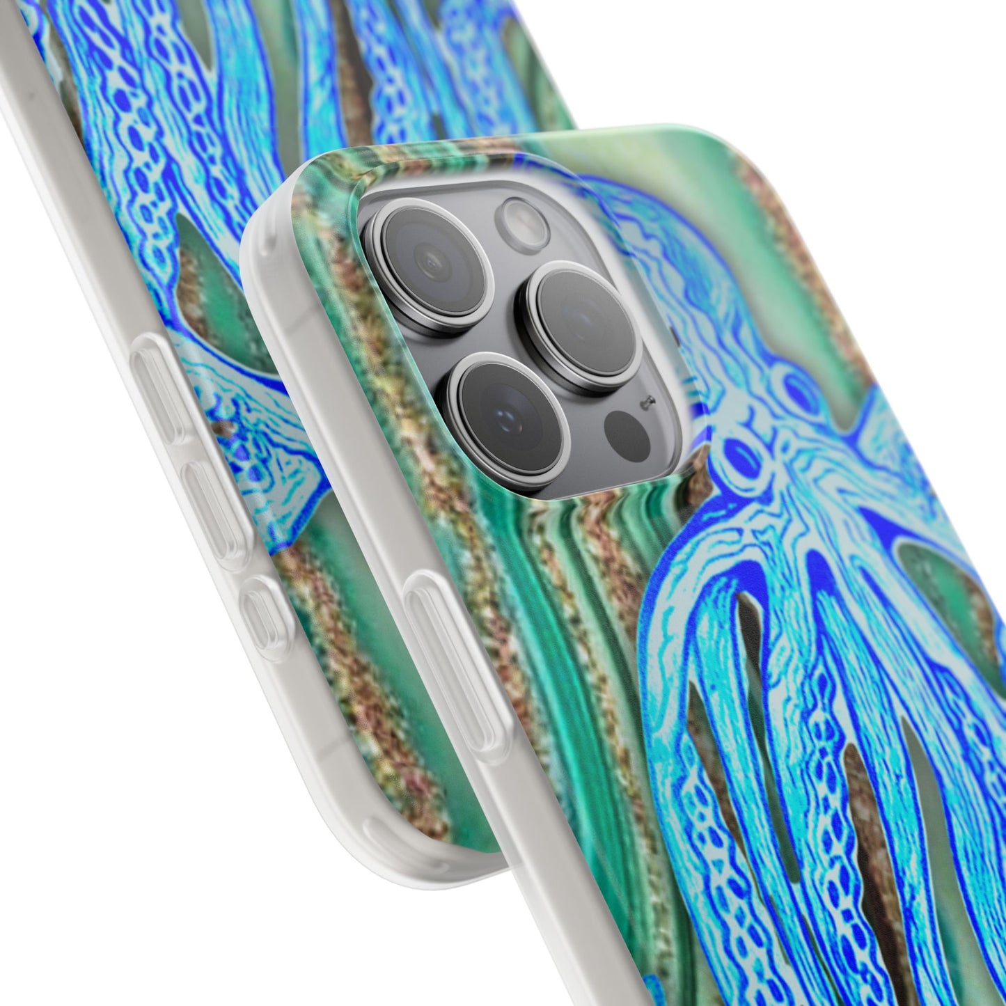Octopus Seafoam Phone Case — Artistic Blue Octopus Flexible Protective Cover